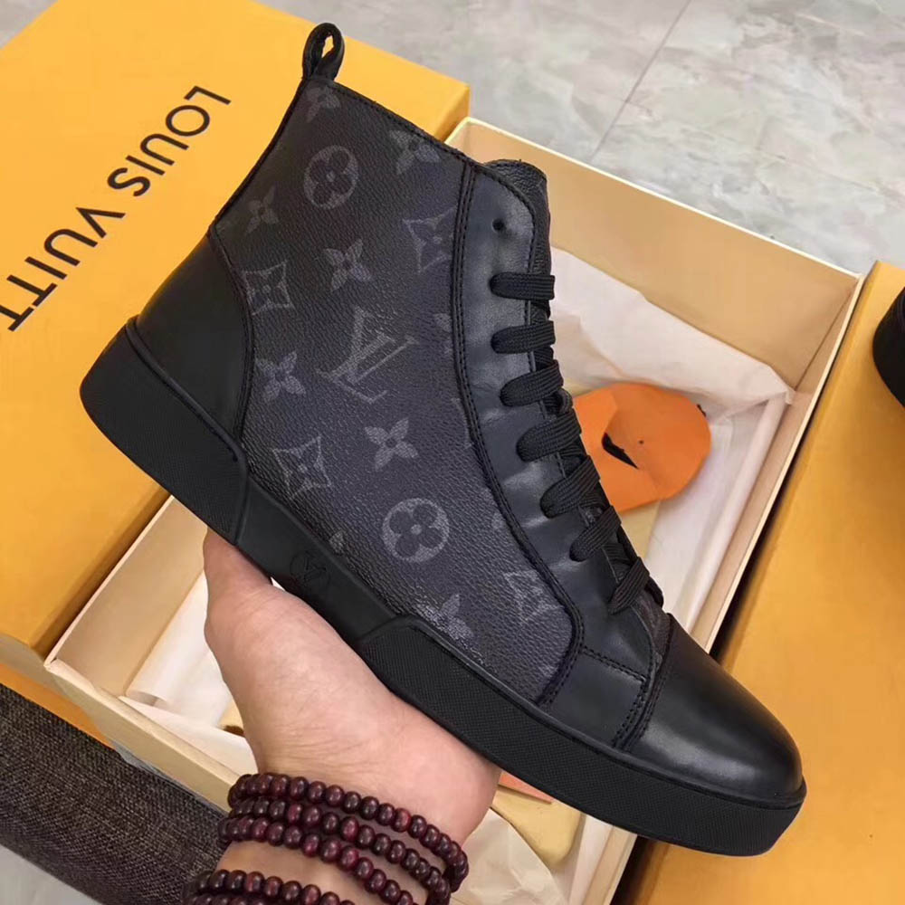 Louis Vuitton Black Leather High Top Sneakers - everydesigner