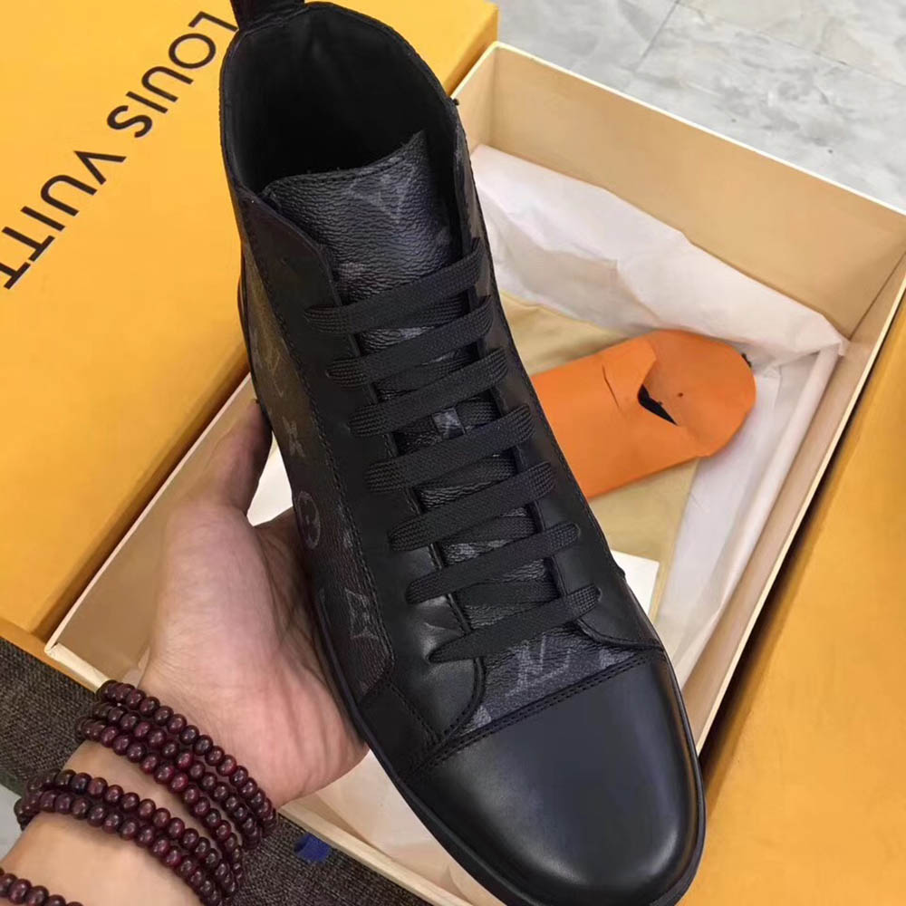 Louis Vuitton Black Leather High Top Sneakers - everydesigner