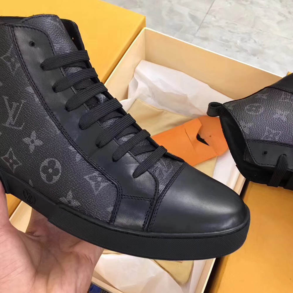 Louis Vuitton Black Leather High Top Sneakers - everydesigner