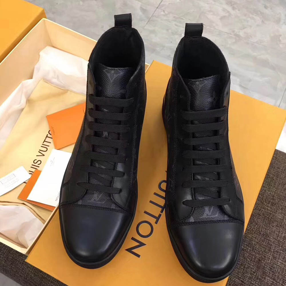 Louis Vuitton Black Leather High Top Sneakers - everydesigner