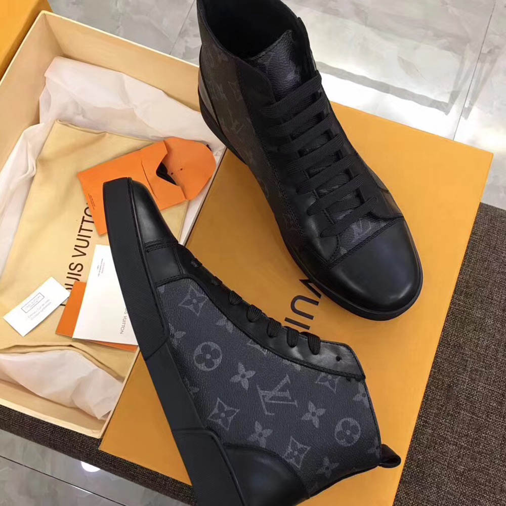 Louis Vuitton Black Leather High Top Sneakers - everydesigner