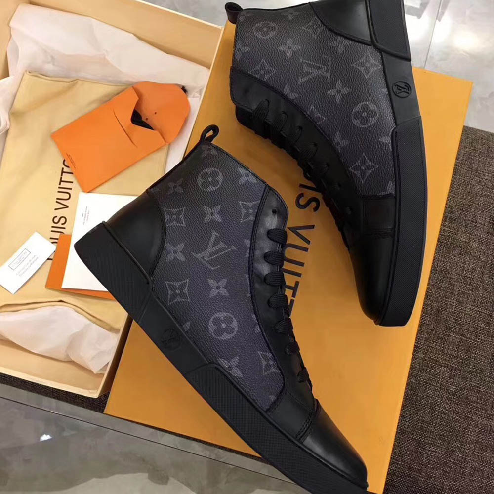 Louis Vuitton Black Leather High Top Sneakers - everydesigner