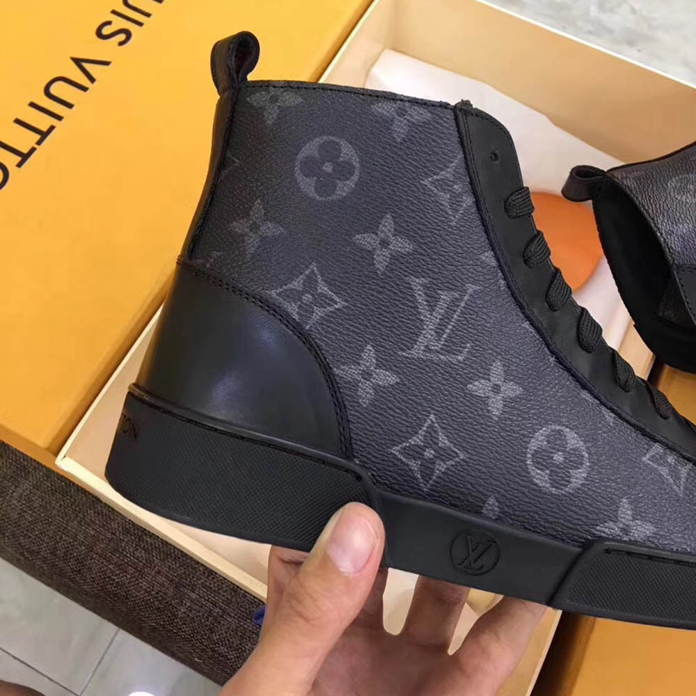 Louis Vuitton Black Leather High Top Sneakers - everydesigner