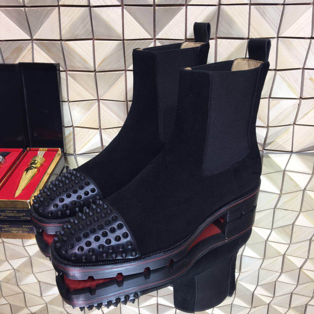 Super Perfect Christian Louboutin Black Spikes Boot - everydesigner