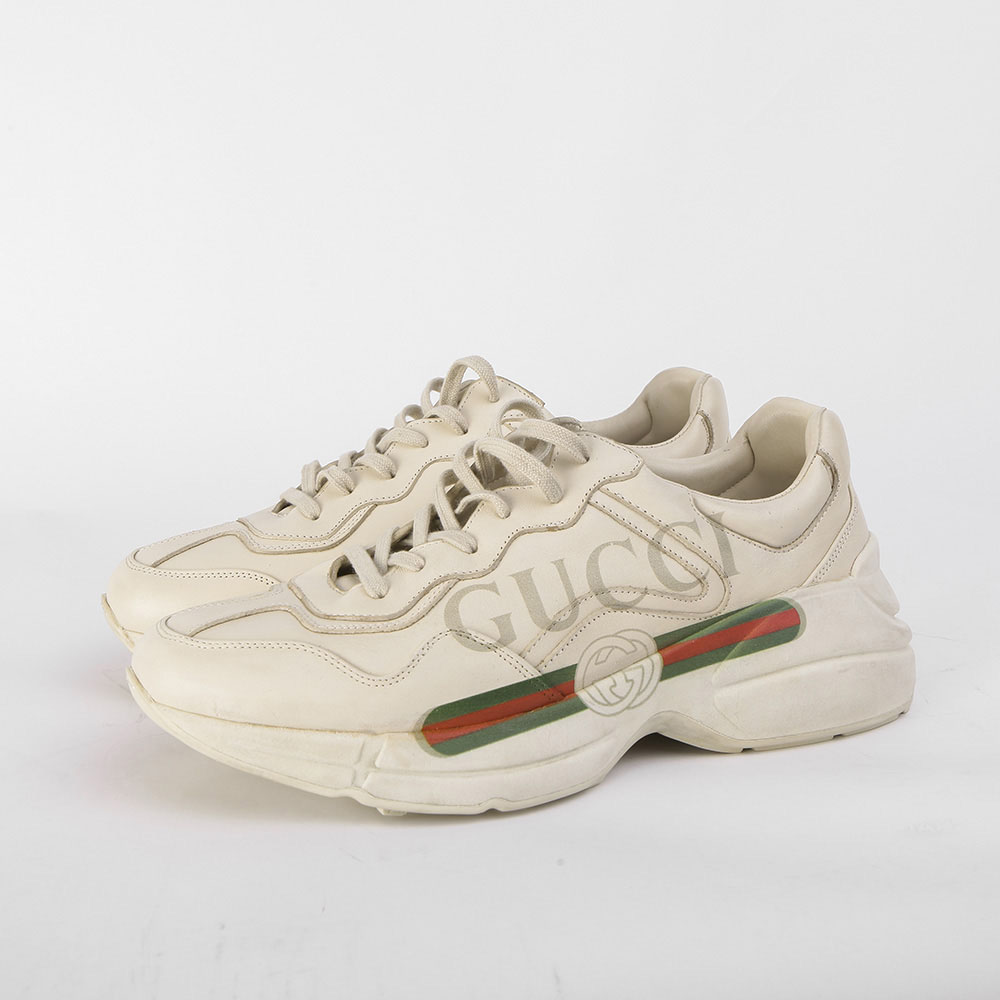 Gucci Rhyton  Logo Ivory Leather Sneaker - everydesigner