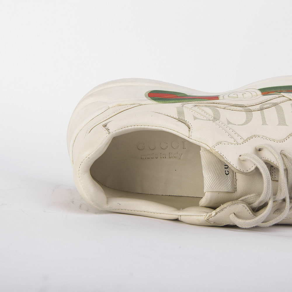 Gucci Rhyton  Logo Ivory Leather Sneaker - everydesigner