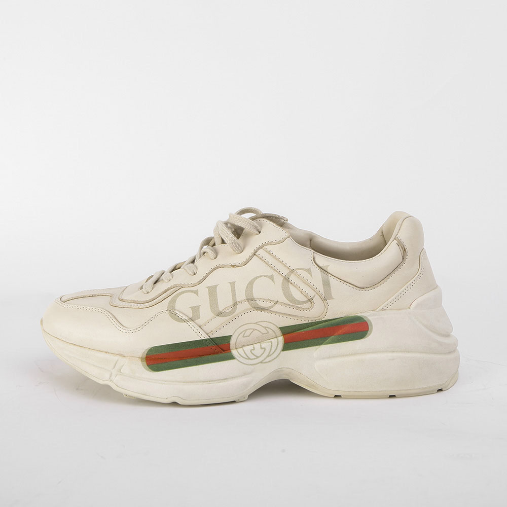 Gucci Rhyton  Logo Ivory Leather Sneaker - everydesigner