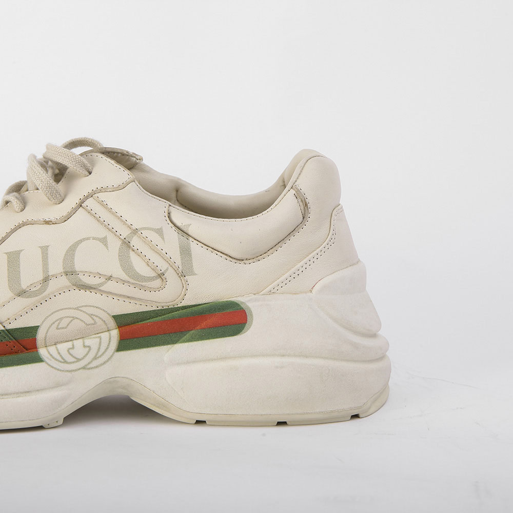 Gucci Rhyton  Logo Ivory Leather Sneaker - everydesigner