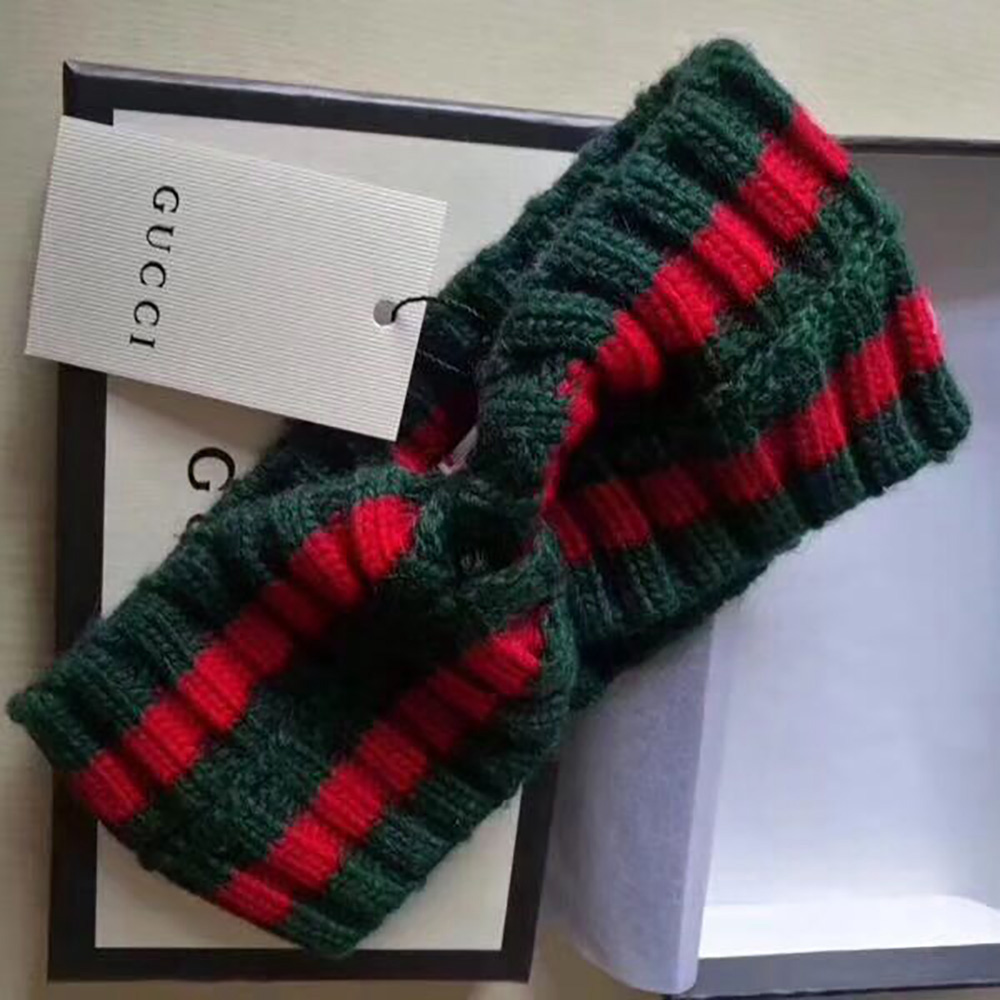 Gucci Green And Red Wool Web Headband  - everydesigner