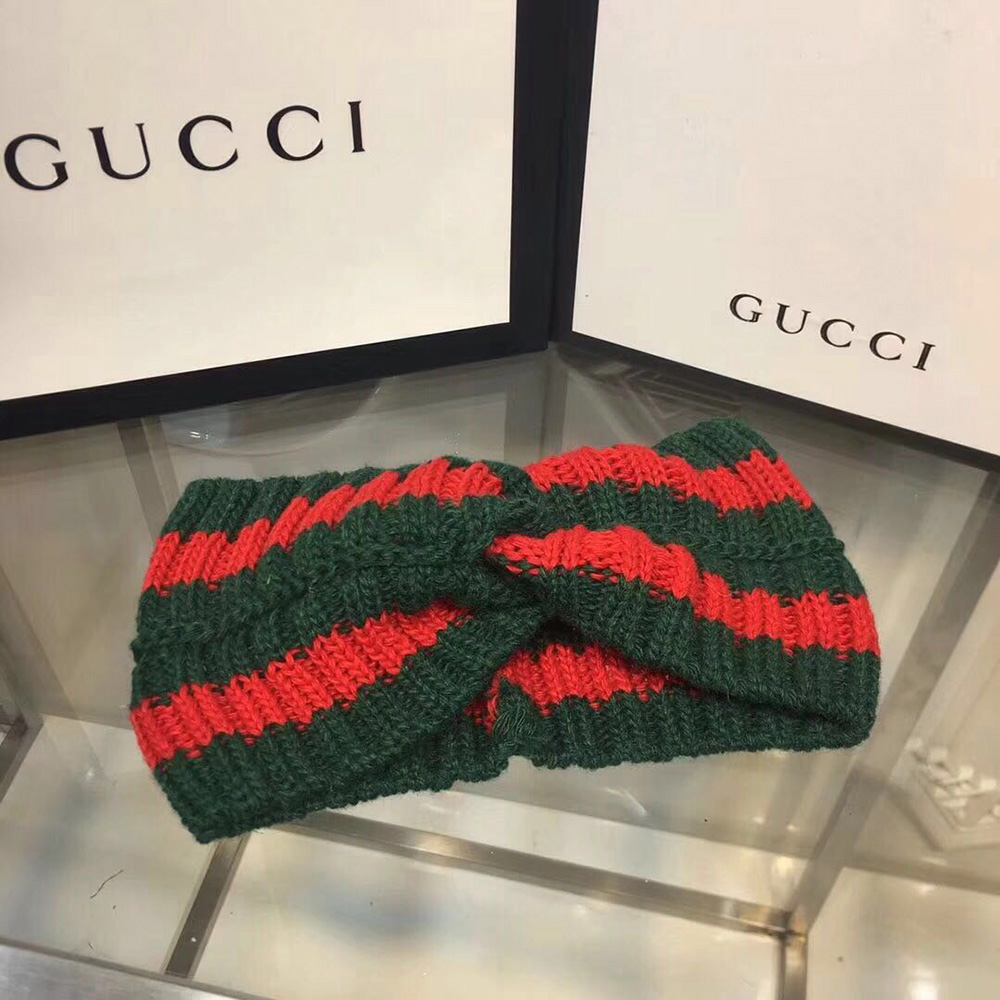 Gucci Green And Red Wool Web Headband  - everydesigner