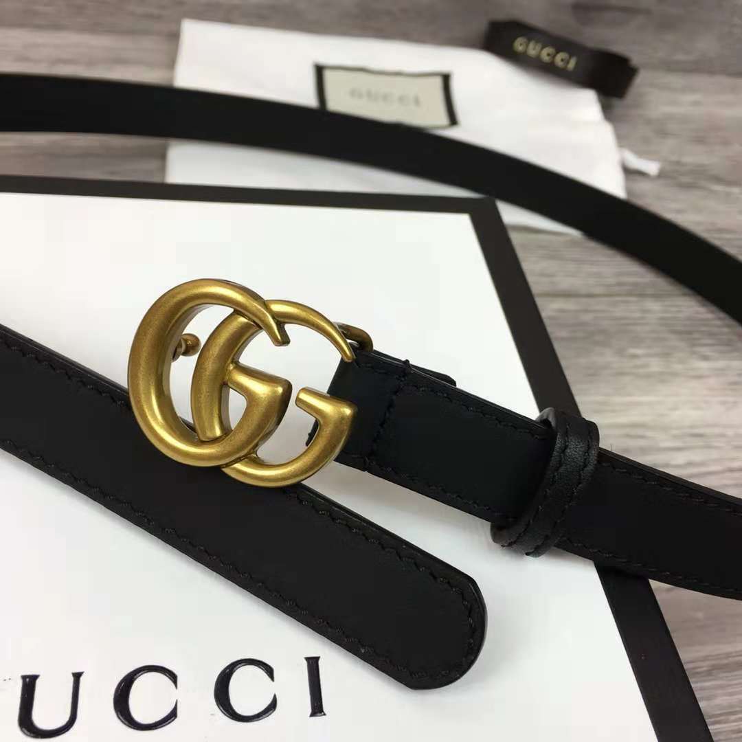 Gucci Leather Black Belt With Double G Golden Buckle (2CM) - everydesigner