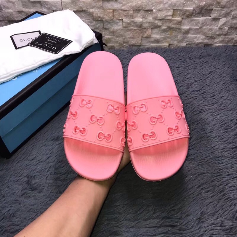 Gucci Rubber GG Slide Sandal In Pink - everydesigner