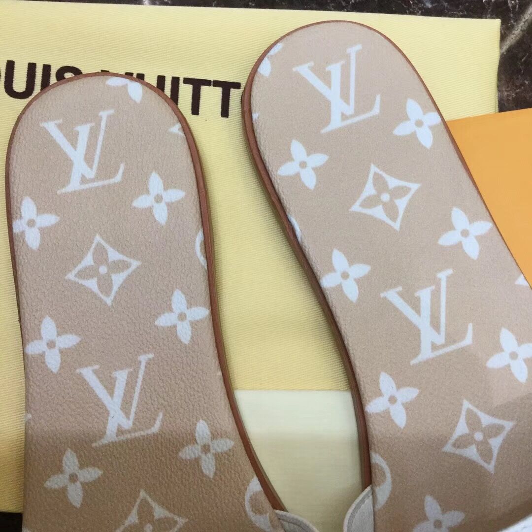 Louis Vuitton Lock It Flat Mule In White/ Moka Brown - everydesigner