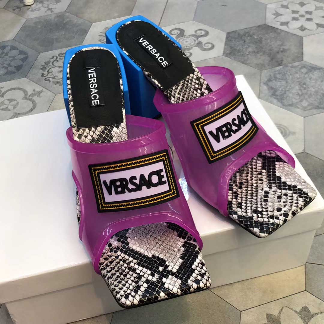 Versace 90S Vintage Logo Mid Heel Sandals (Purple) - everydesigner