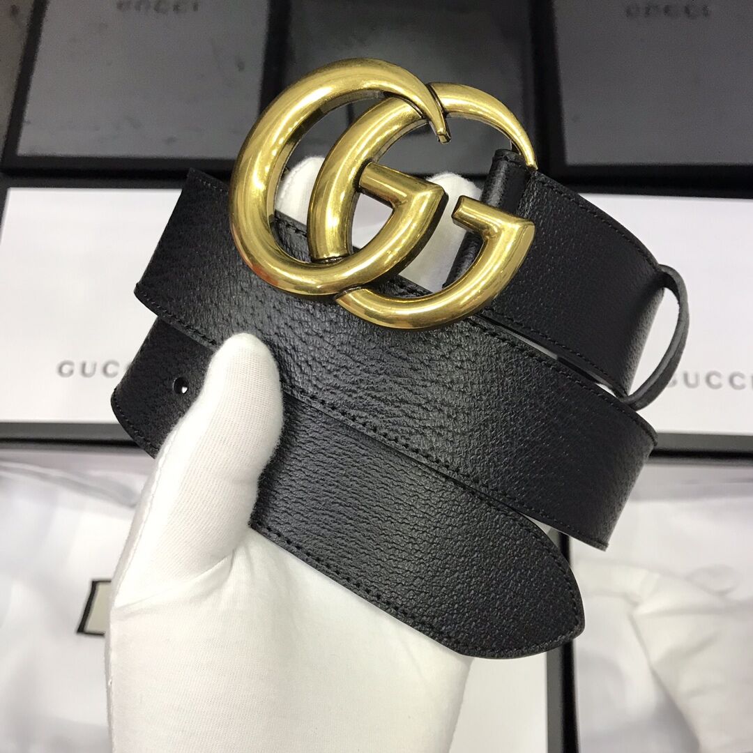 Gucci Leather Black Belt With Double G Golden Buckle  - everydesigner