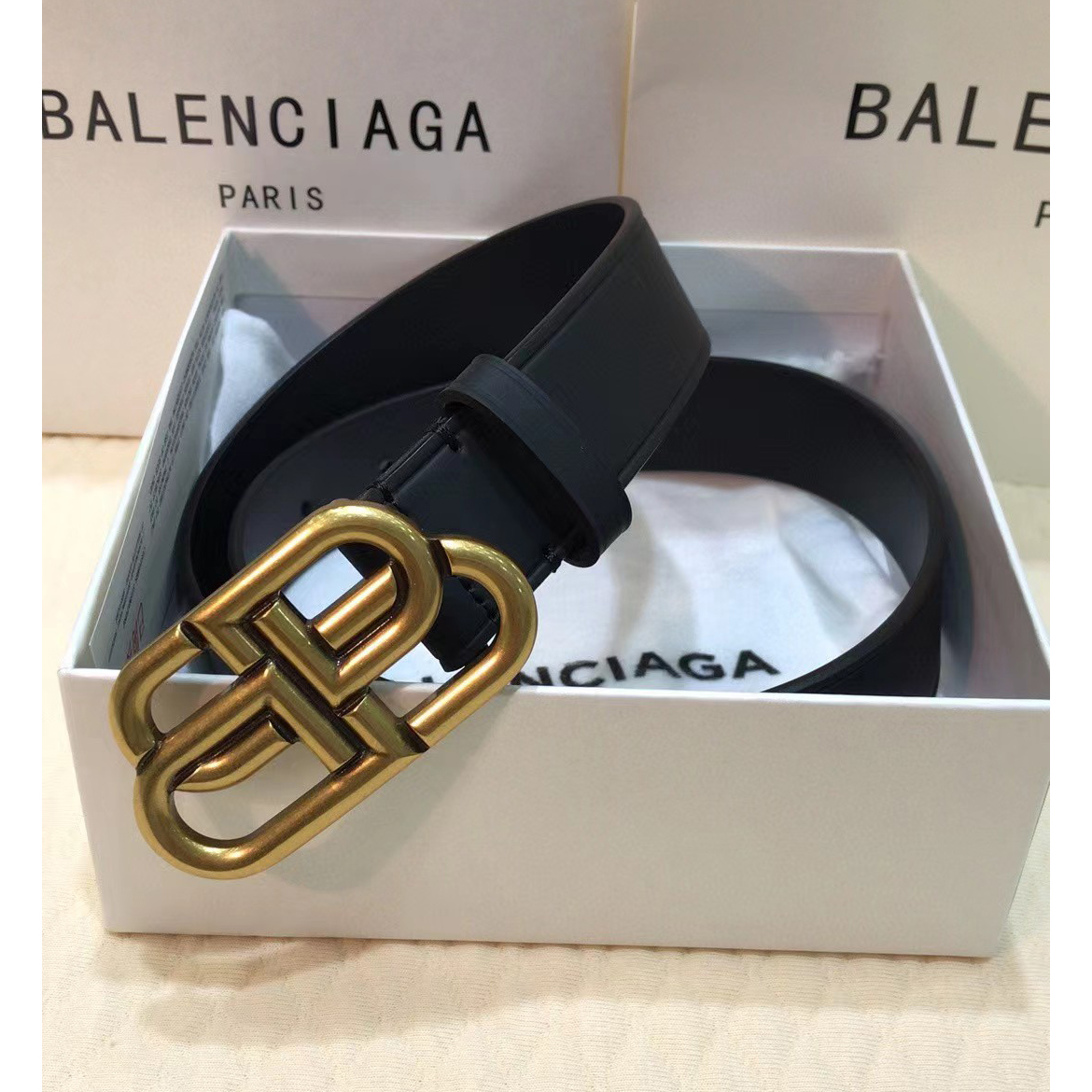 Balenciaga Black Bb Belt With Golden Buckle - everydesigner