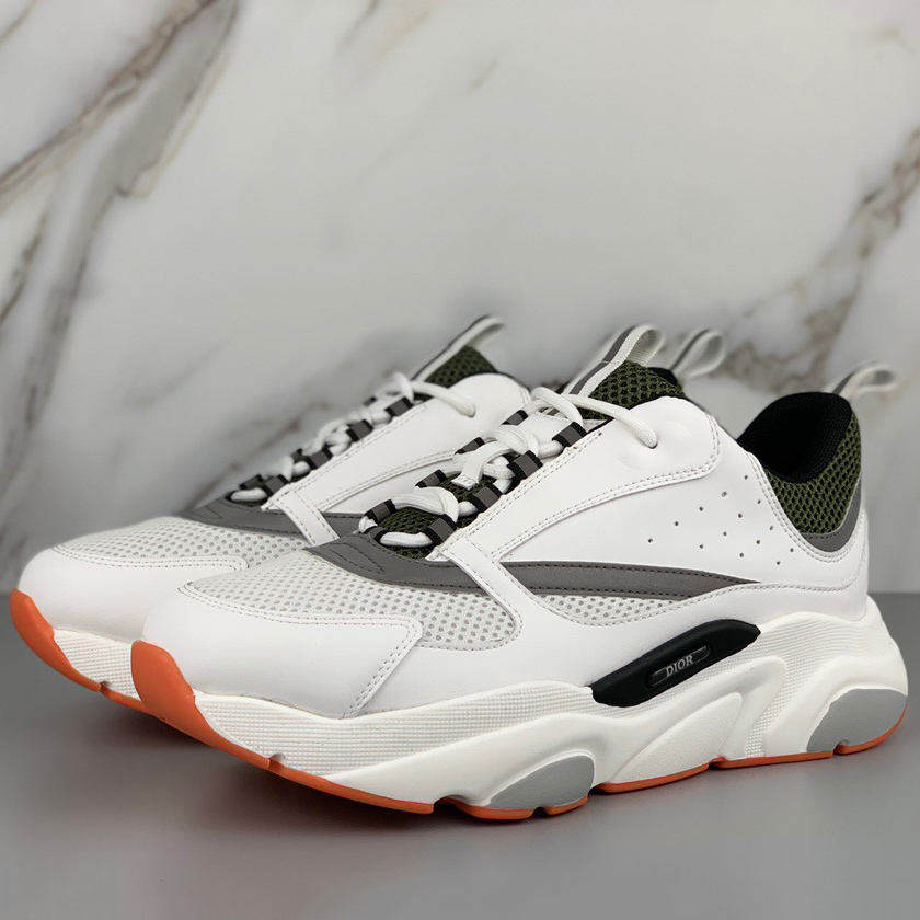 Dior "B22" Sneaker In Grey Technical Knit And White, White Calfskin - everydesigner