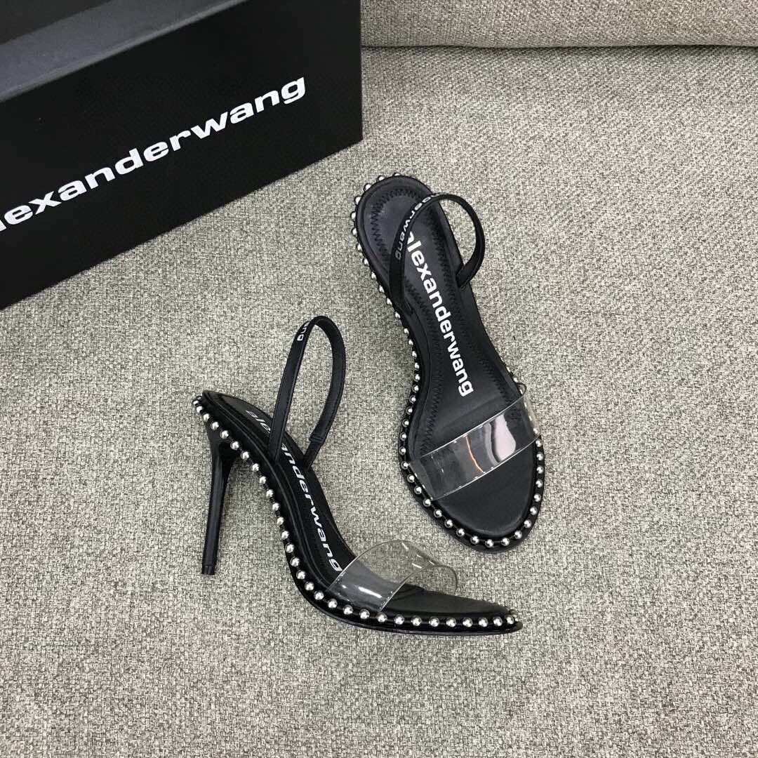 Alexander Wang Nova Satin Crystal Sandal In Black - everydesigner