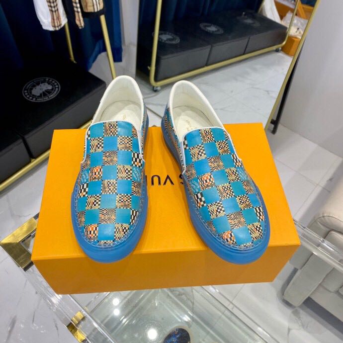 Louis Vuitton  Blue Damier Loafers - everydesigner