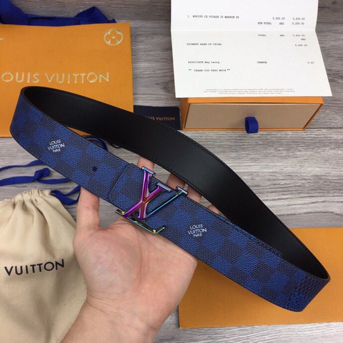 Louis Vuitton Damier 40MM Reversible Belt In Blue - everydesigner