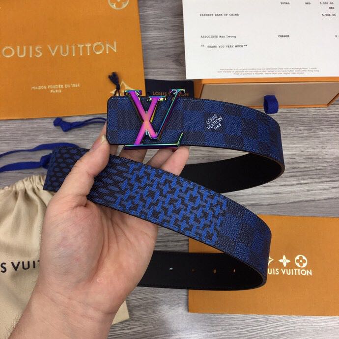 Louis Vuitton Damier 40MM Reversible Belt In Blue - everydesigner