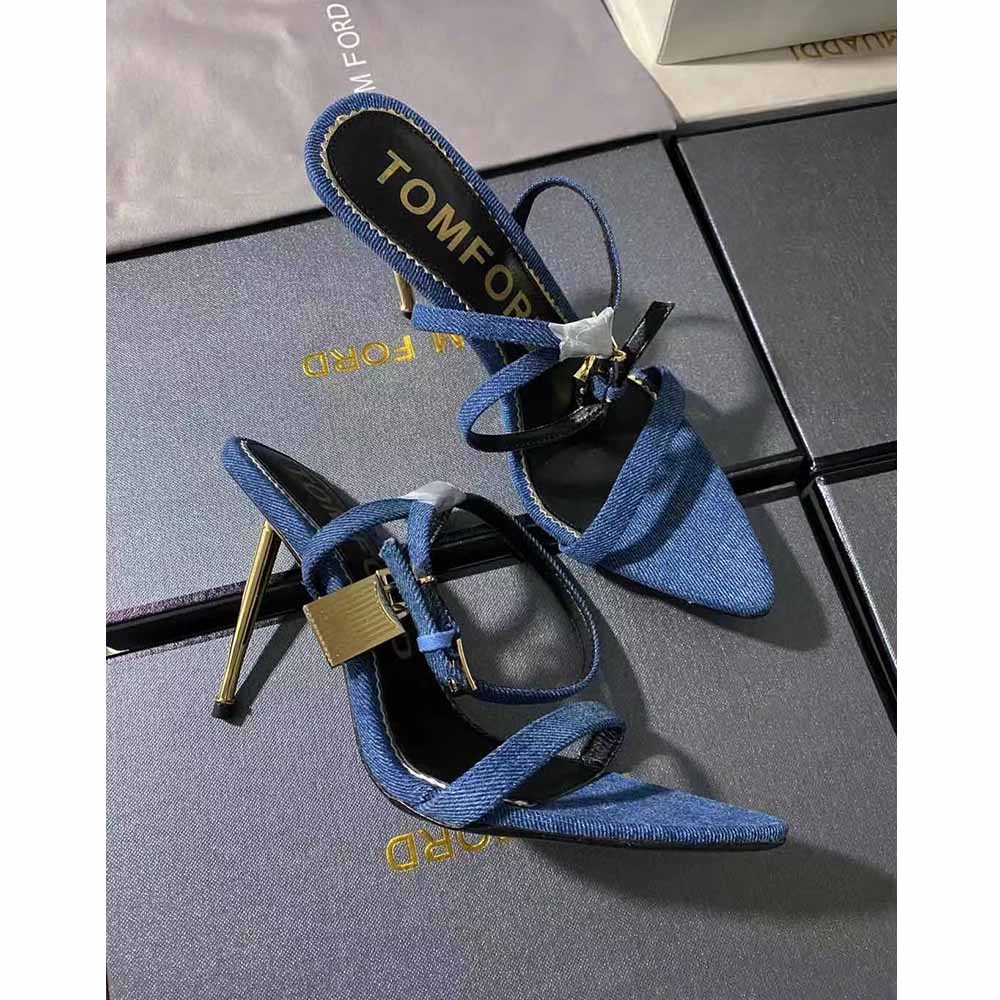 Tom Ford 10cm Denim Lock&Key Stiletto Sandals - everydesigner