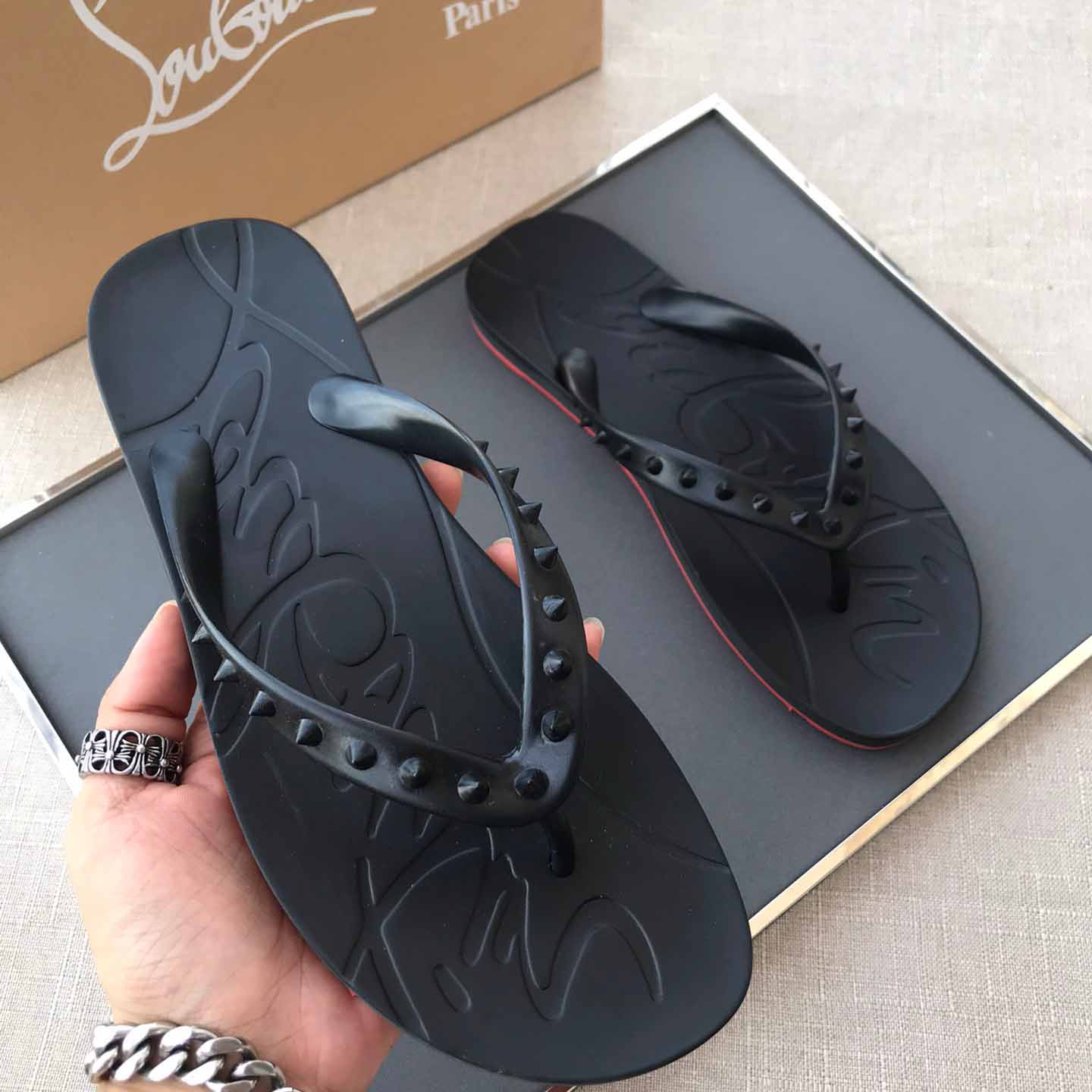 Christian Louboutin CL Loubi Flip Black PVC - everydesigner