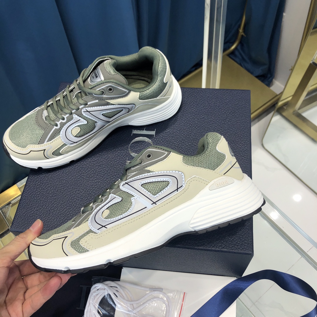 Dior B30 Sneaker Olive Mesh And Cream Technical Fabric - everydesigner