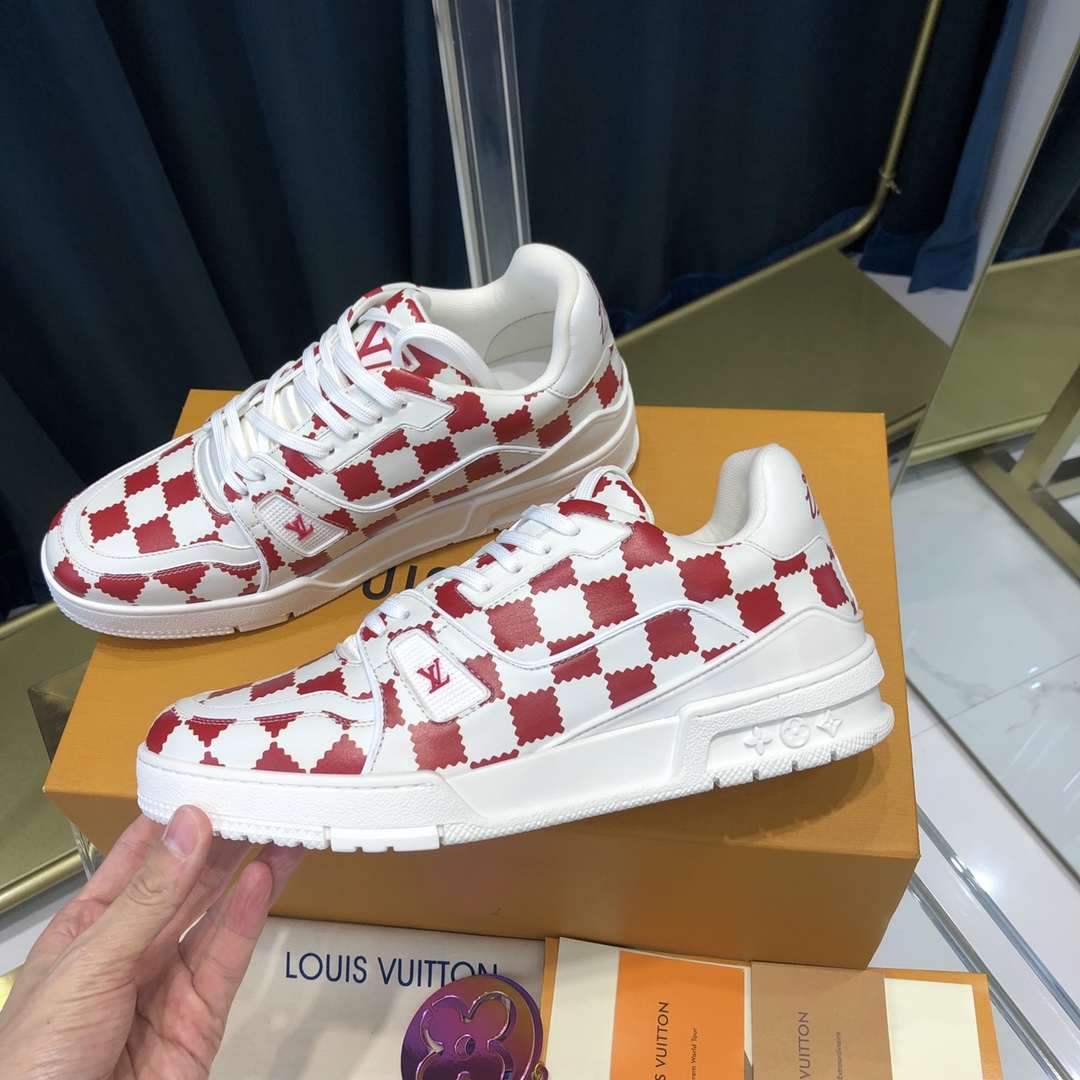 Louis Vuitton Trainer Sneaker Red White Damier - everydesigner