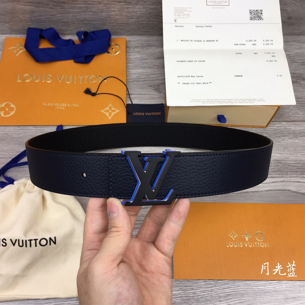 Louis Vuitton 40MM Belt In Black With Blue Buckle - everydesigner