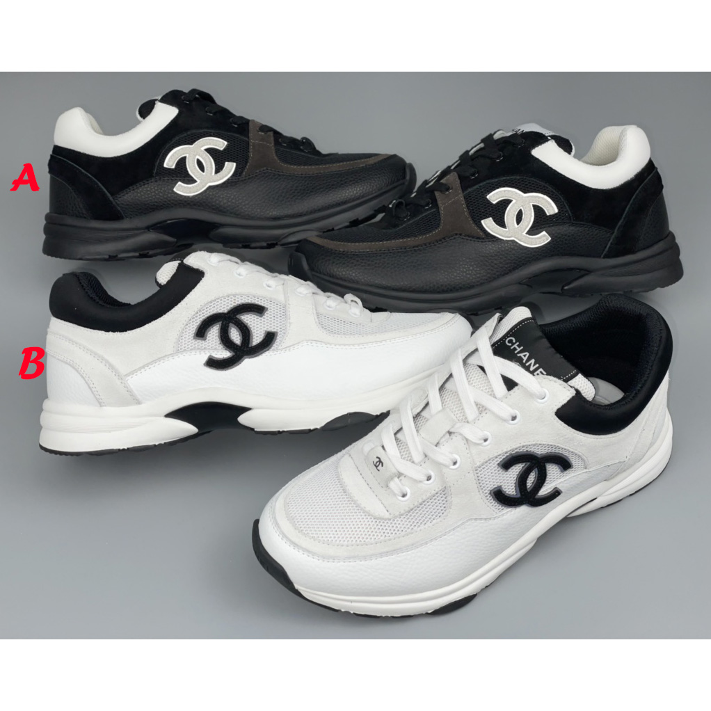 Chanel White Black 22c Leather Calfskin Suede Mesh Cc Logo Trainers Sneakers - everydesigner