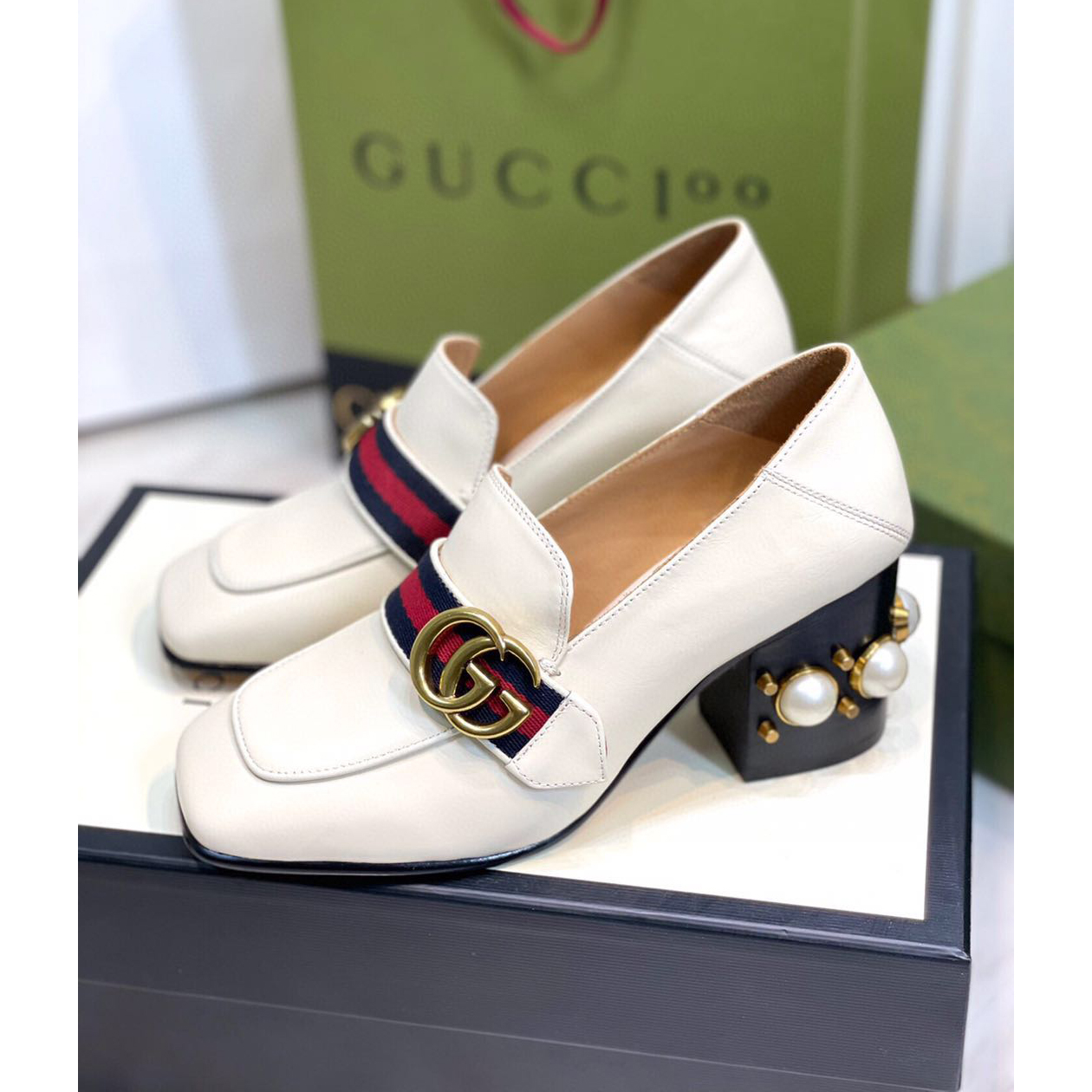 Gucci White Pearl Matchmake Pump - everydesigner