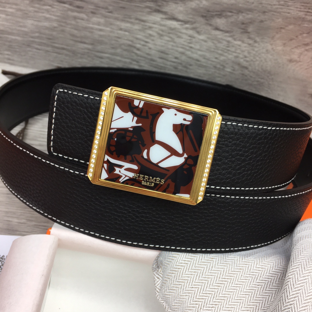 Hermes Black Leather Belt With   Enamel Buckle - everydesigner