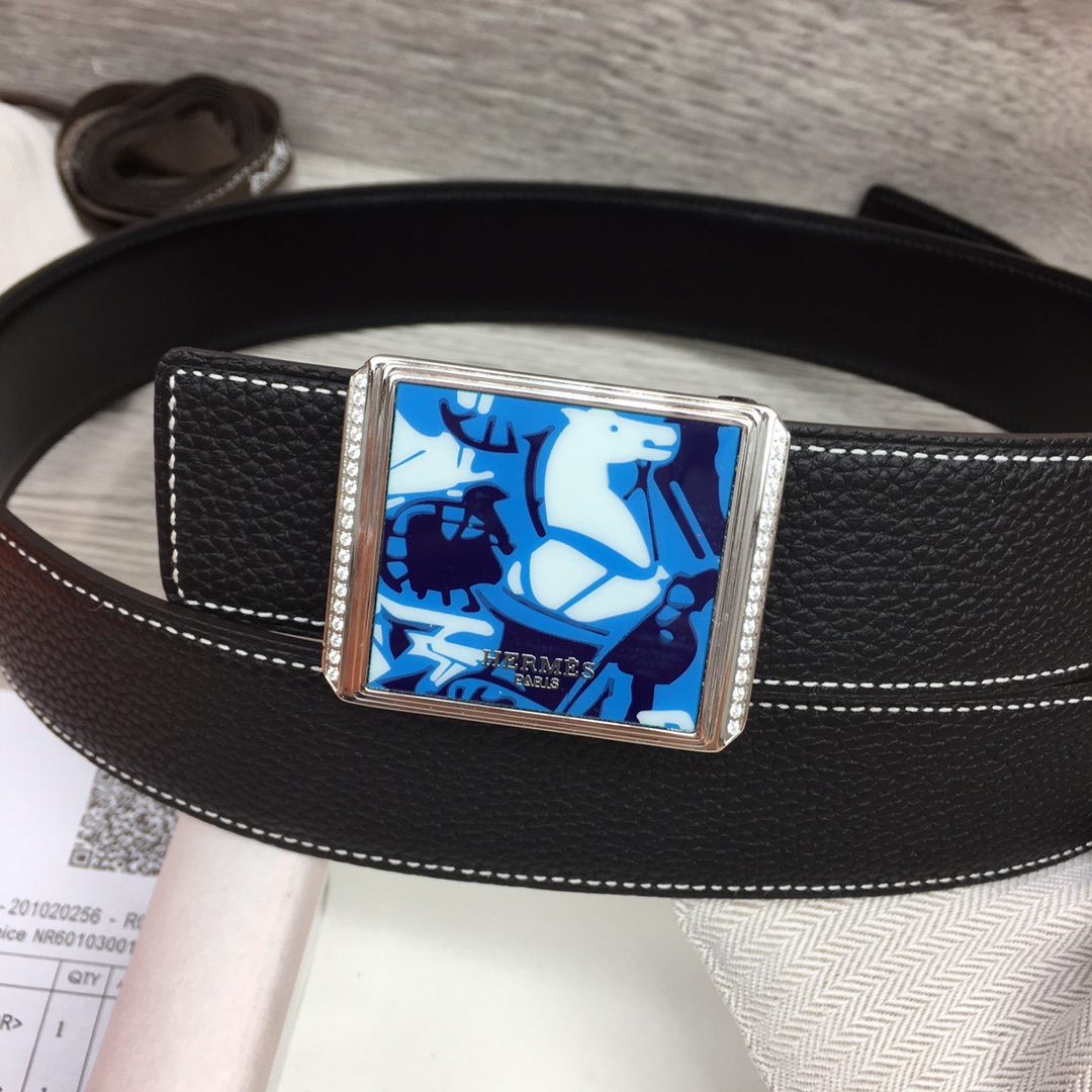 Hermes Black Leather Belt With   Enamel Buckle - everydesigner