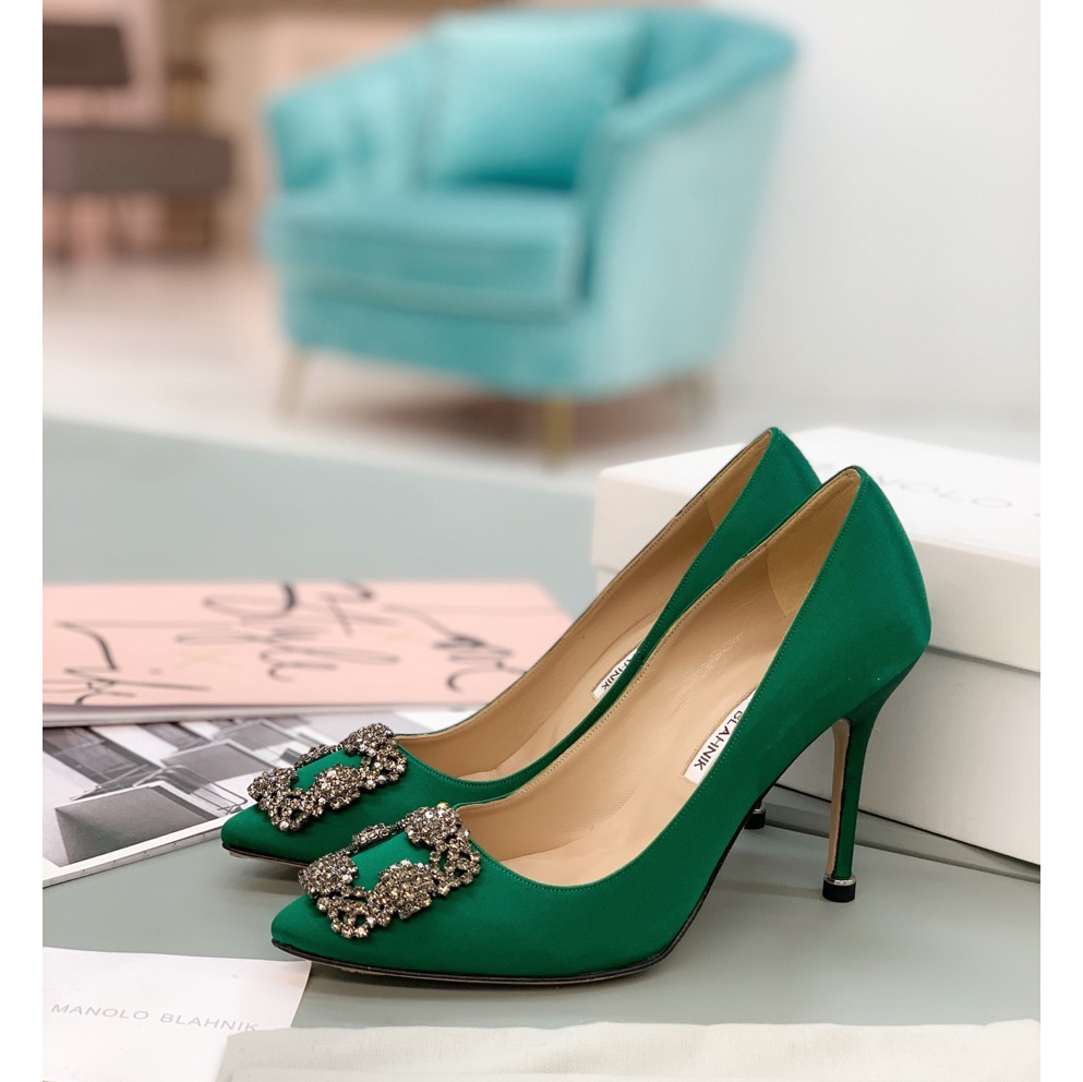 Manolo Blahnik Green Hangisi Pumps With Buckle - everydesigner