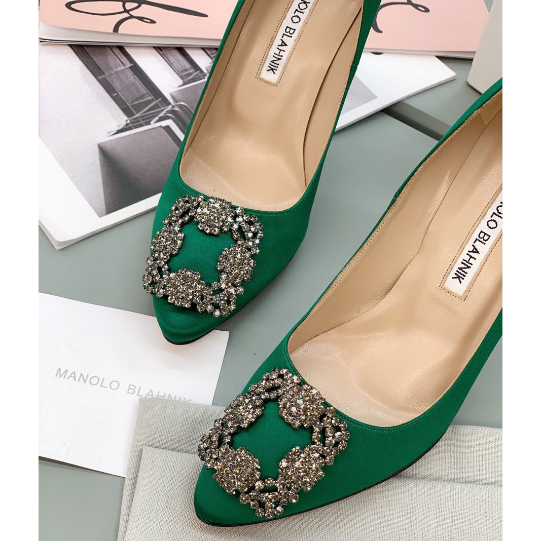 Manolo Blahnik Green Hangisi Pumps With Buckle - everydesigner