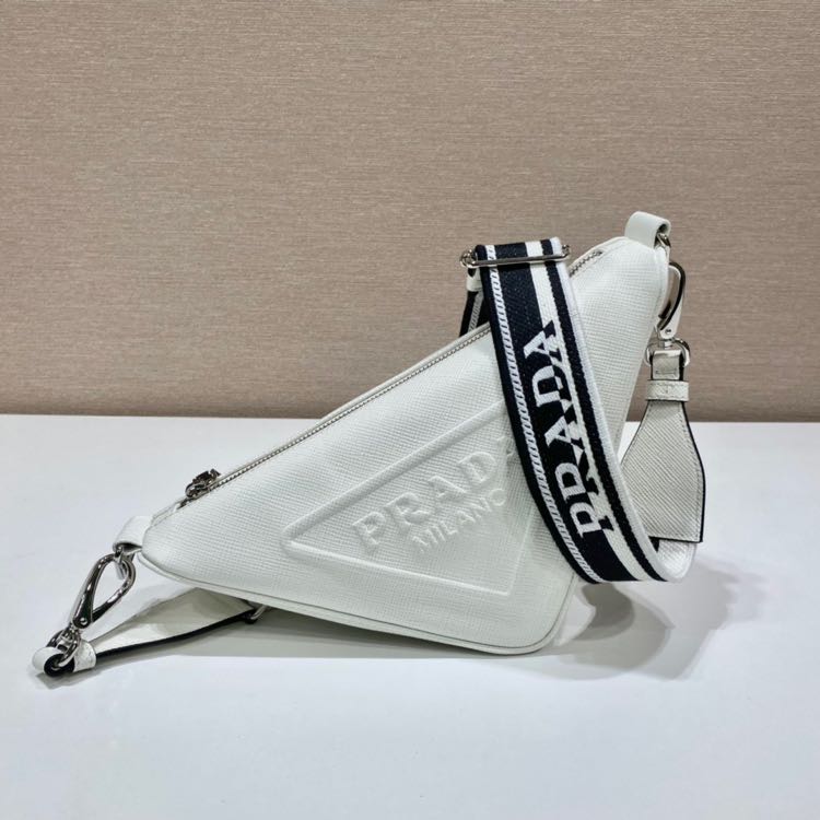 Prada Saffiano Prada Triangle Bag In White(28-18-11cm) - everydesigner