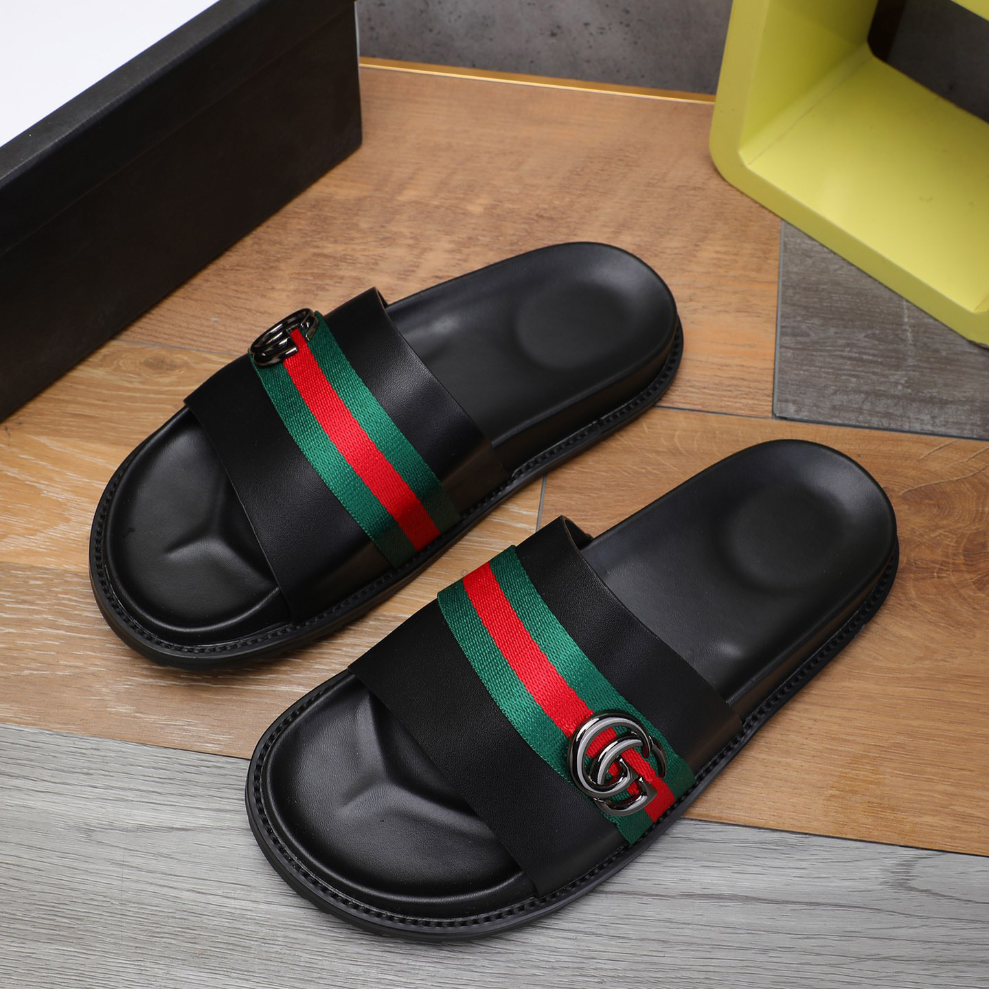 Gucci Double G Logo Black Slide Sandals - everydesigner