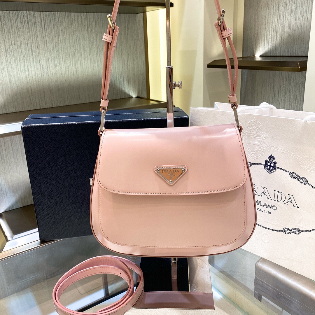 Prada Cleo Brushed Leather Shoulder Bag In Pink(24-19-6cm)   1BD303 - everydesigner