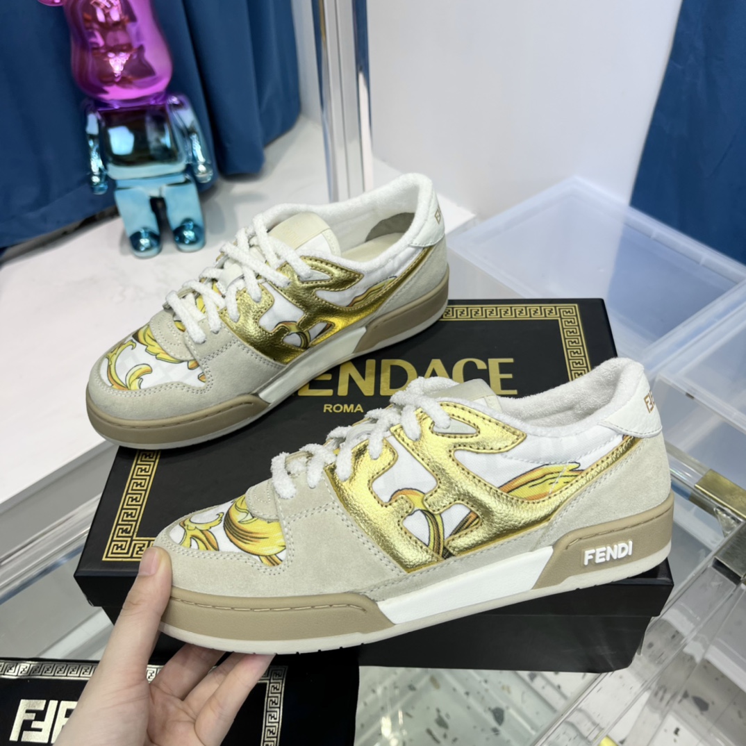 Fendi Match Fendace Beige Suede Low-Tops Sneaker - everydesigner