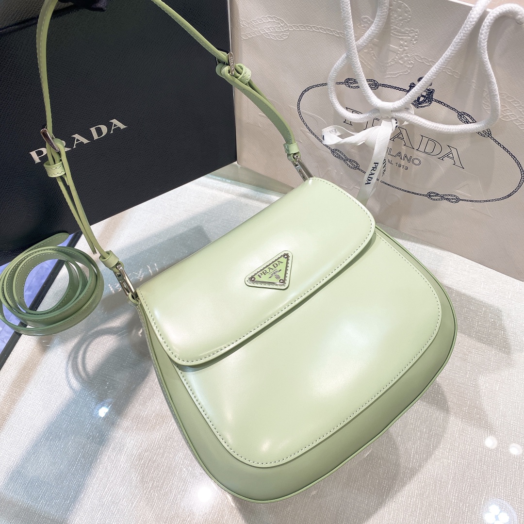 Prada Cleo Brushed Leather Shoulder Bag In Green(24-19-6cm)   1BD303 - everydesigner