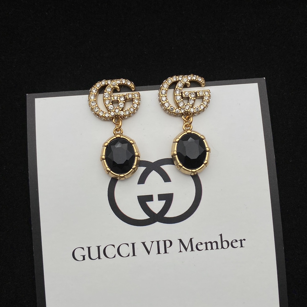 Gucci  Double G Earrings With Black Crystals - everydesigner