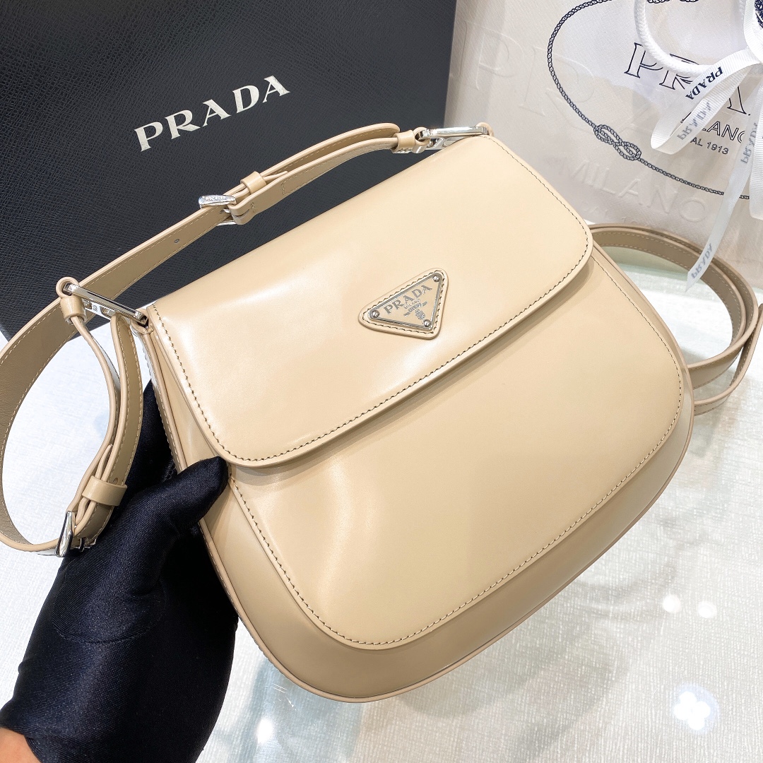 Prada Cleo Brushed Leather Shoulder Bag In Apricot(24-19-6cm)   1BD303 - everydesigner