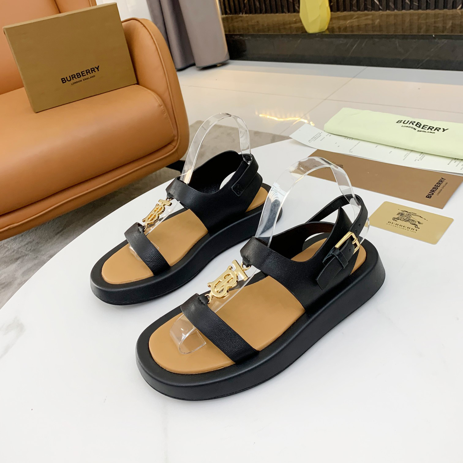 Burberry Monogram Motif Leather Sandals - everydesigner