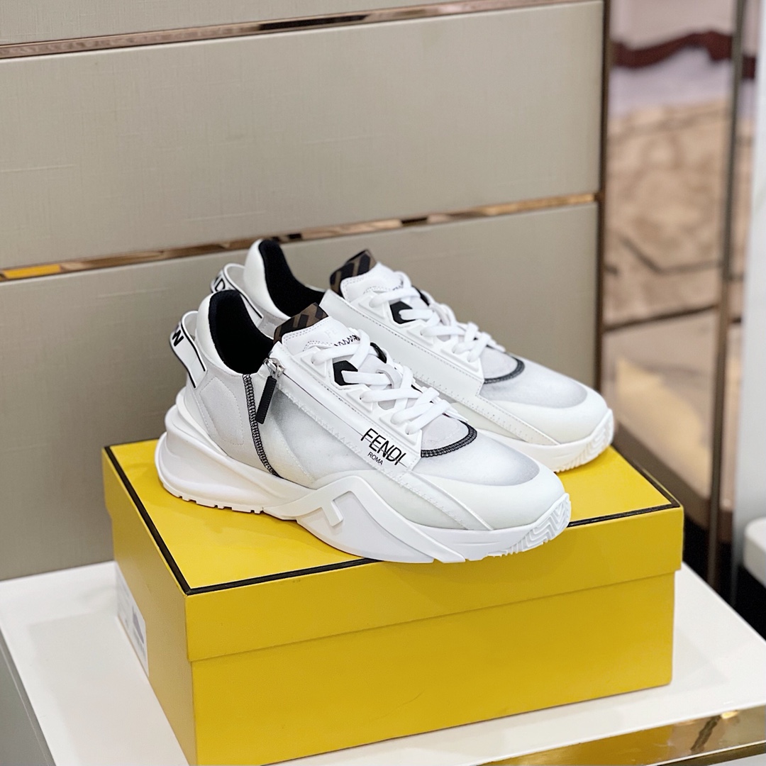 Fendi Flow White Nylon And Suede Low-Tops Sneakers - everydesigner