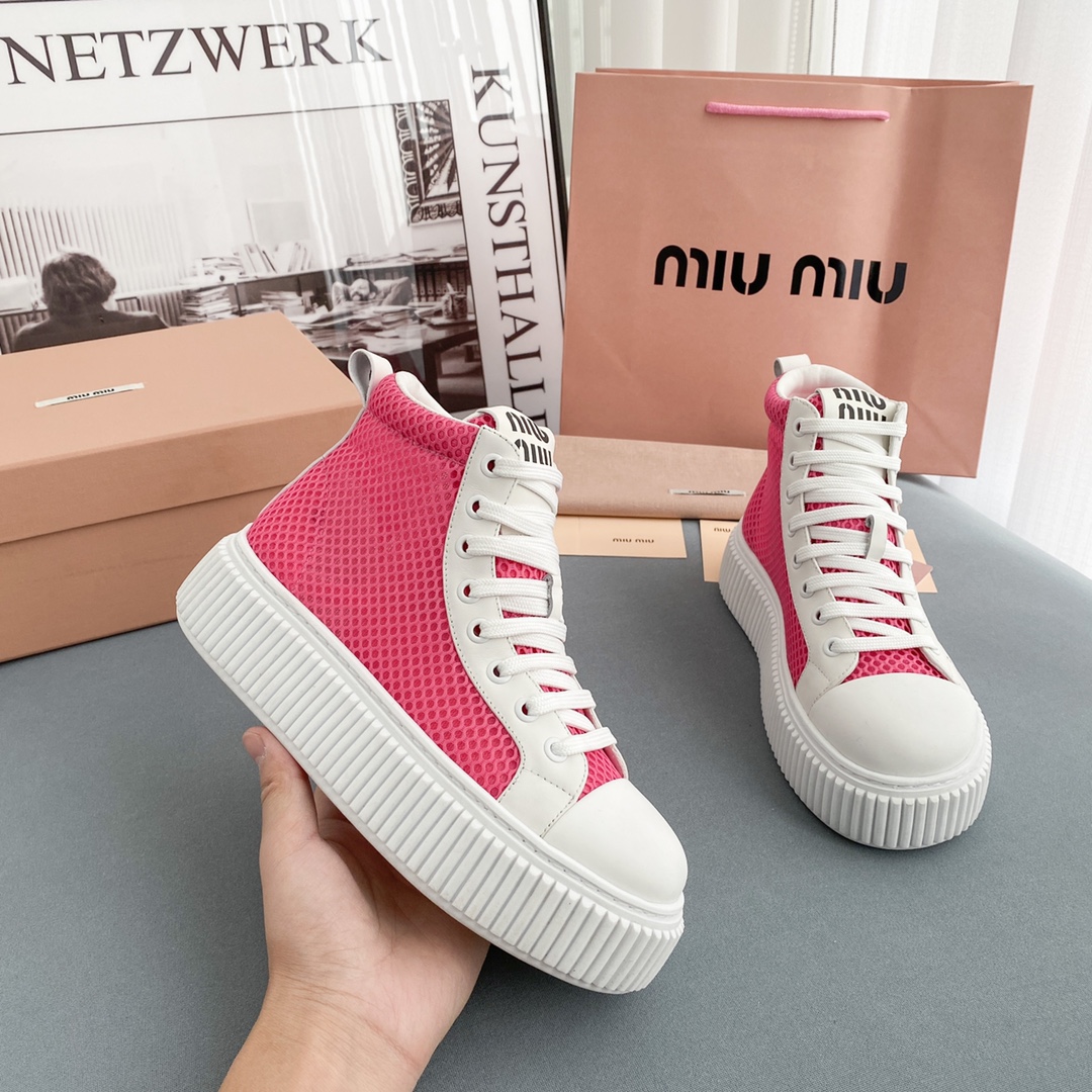 Miu Miu Mesh Flatform High-Top Sneakers - everydesigner