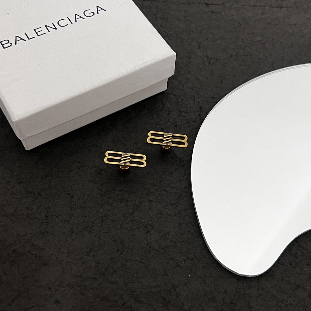 Balenciaga BB Icon Earrings In Aged-Gold Brass - everydesigner