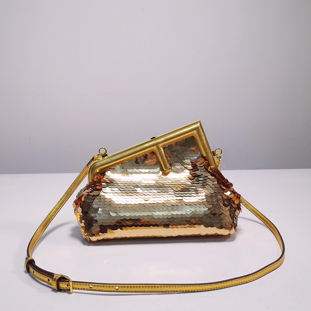 Fendi Gold-Coloured Leather And Sequinned Bag   (26-18-9.5cm)   8BP129  - everydesigner