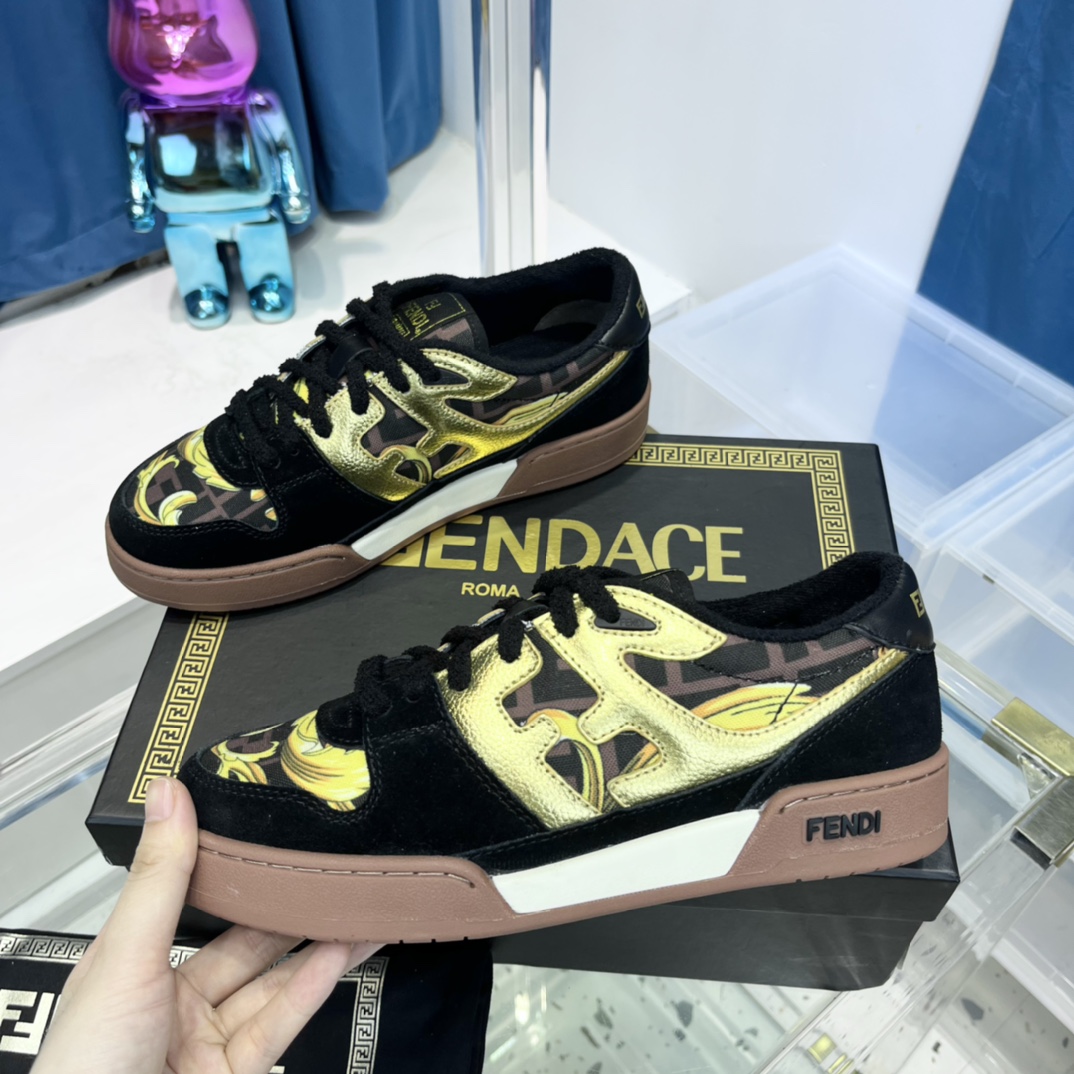 Fendi Match Fendace Black  Suede Low-Tops Sneaker - everydesigner