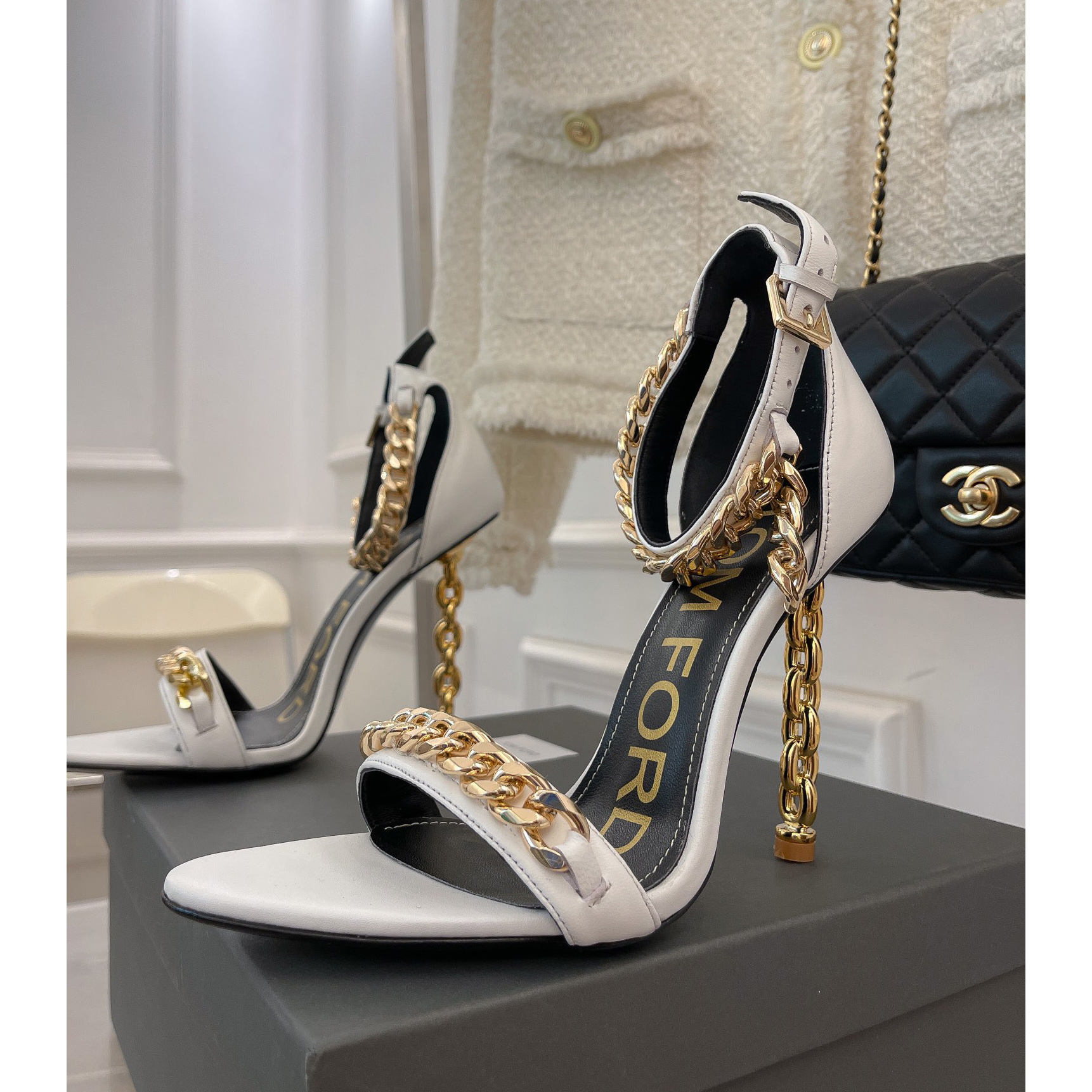 Tom Ford Chain-Trimmed Leather Sandals With Heel Height Of 10.5cm - everydesigner